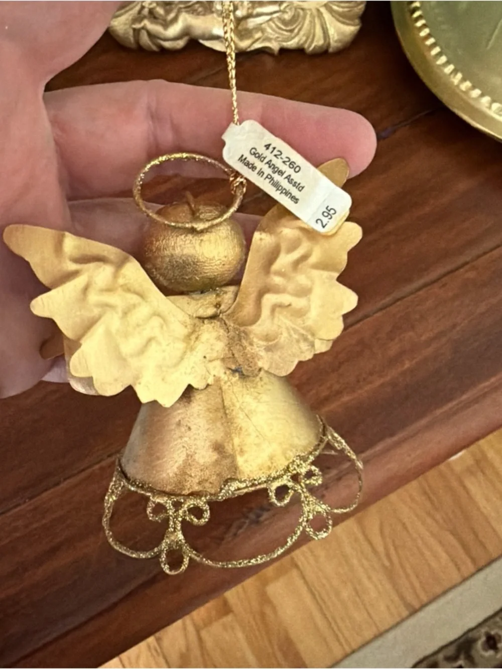 Gold Glitter Angel Holiday Ornament - Decorative Home Holiday Accent 3.5 inches